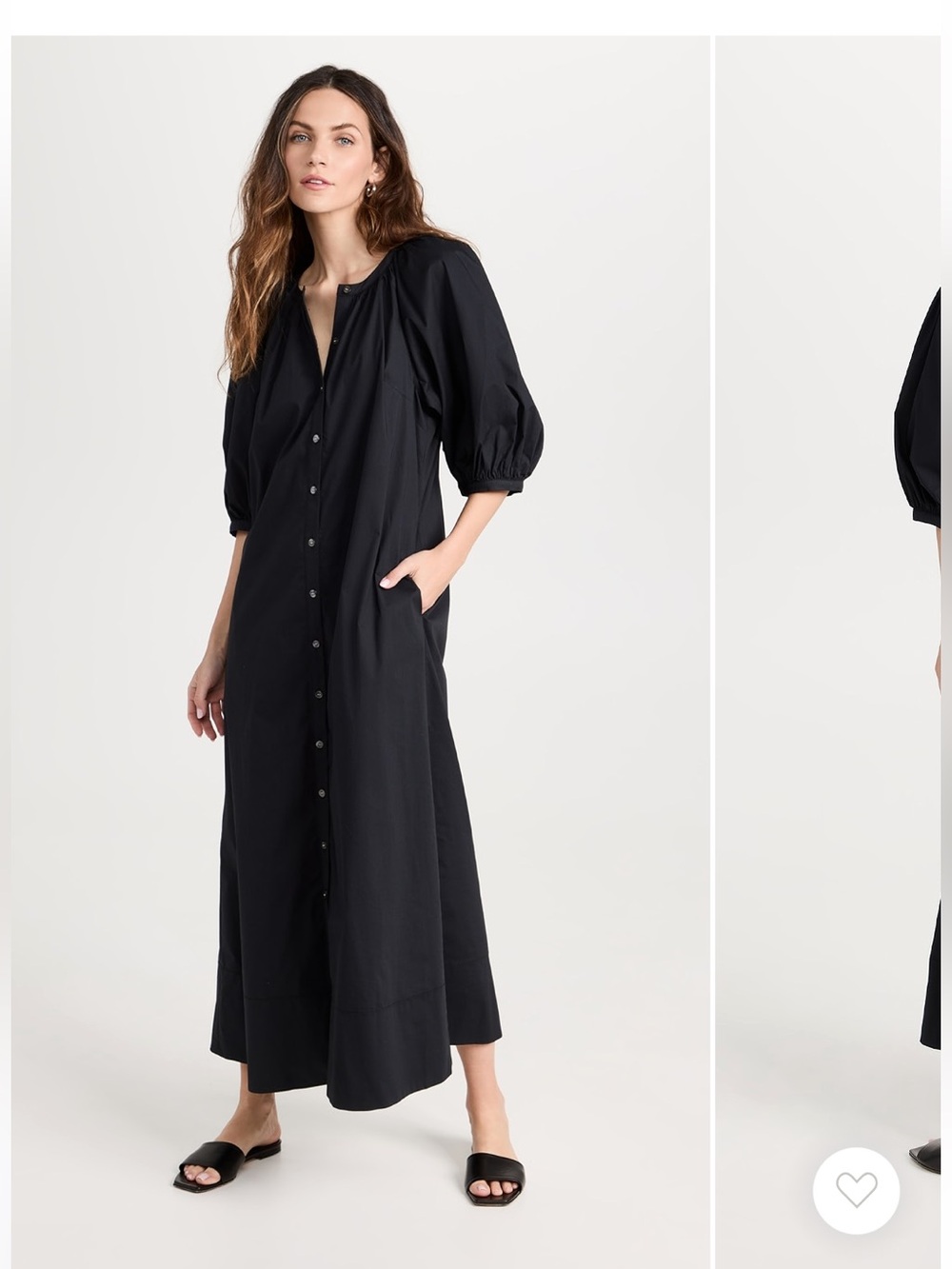 STAUD Black Button-Front Long Vincent Dress